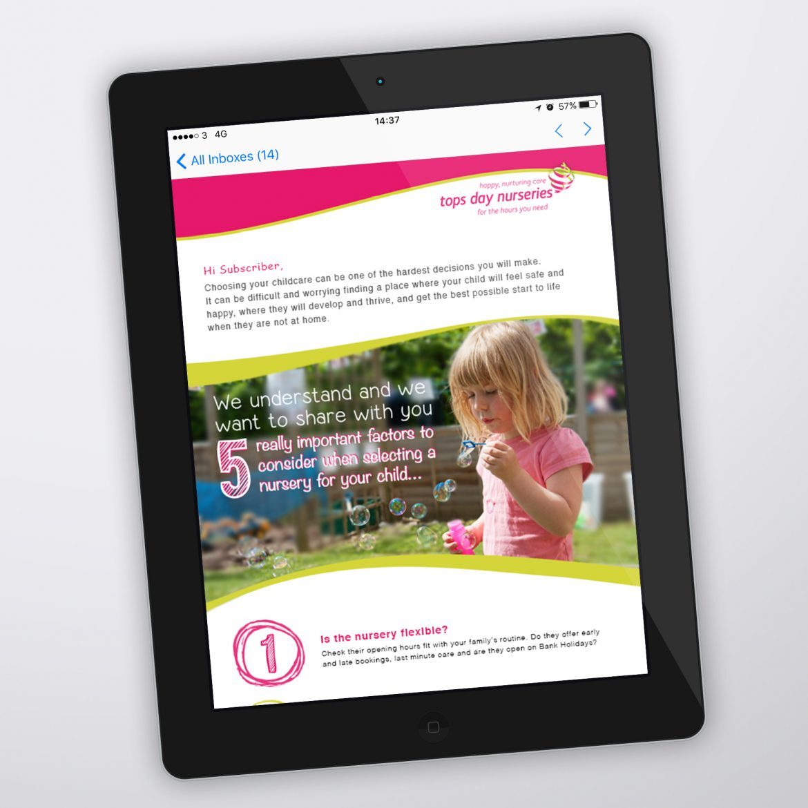 Tops Day Nursery email marketing
