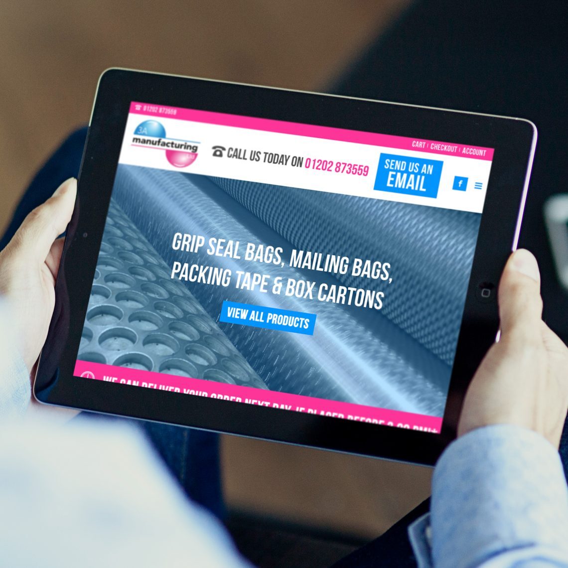 person browsing 3A Manufacturing tablet responsive website