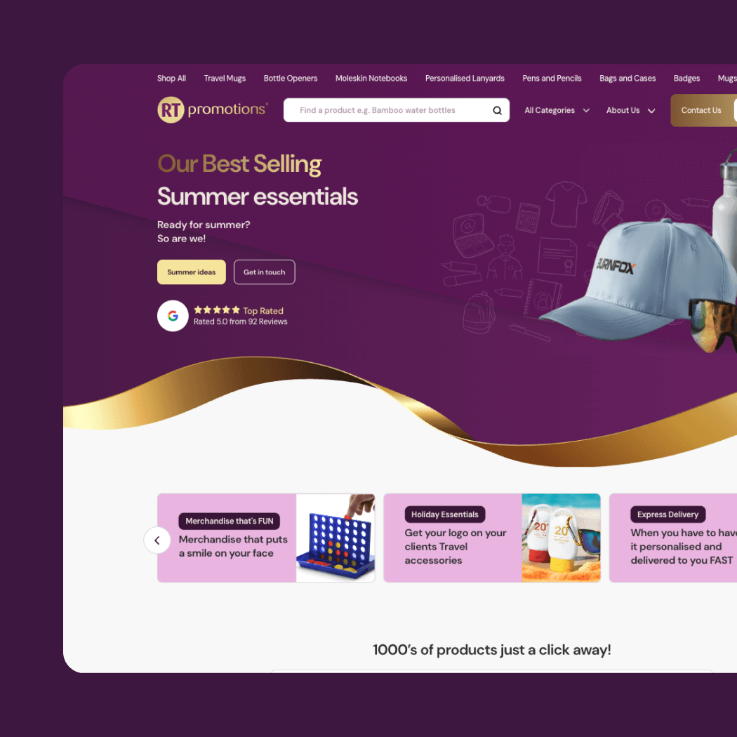 RT Promotions Desktop Website Design