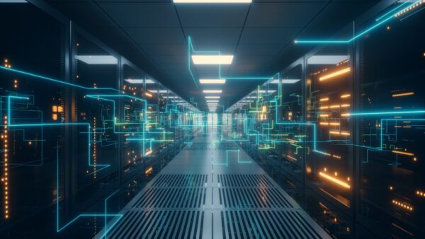 digital information travels through fiber optic cables through network data servers glass panels server room data center 1