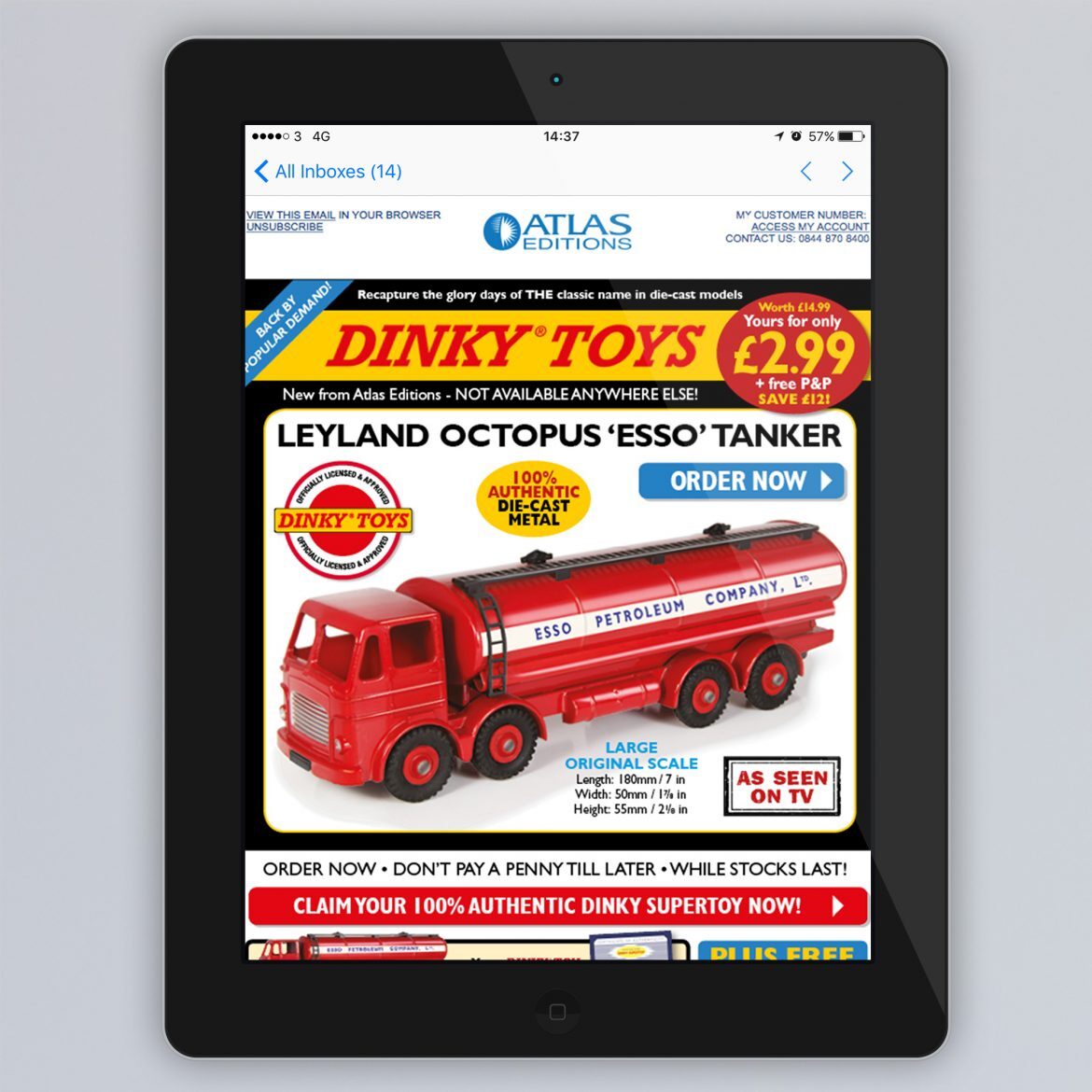 atlas editions marketing email on an iPad