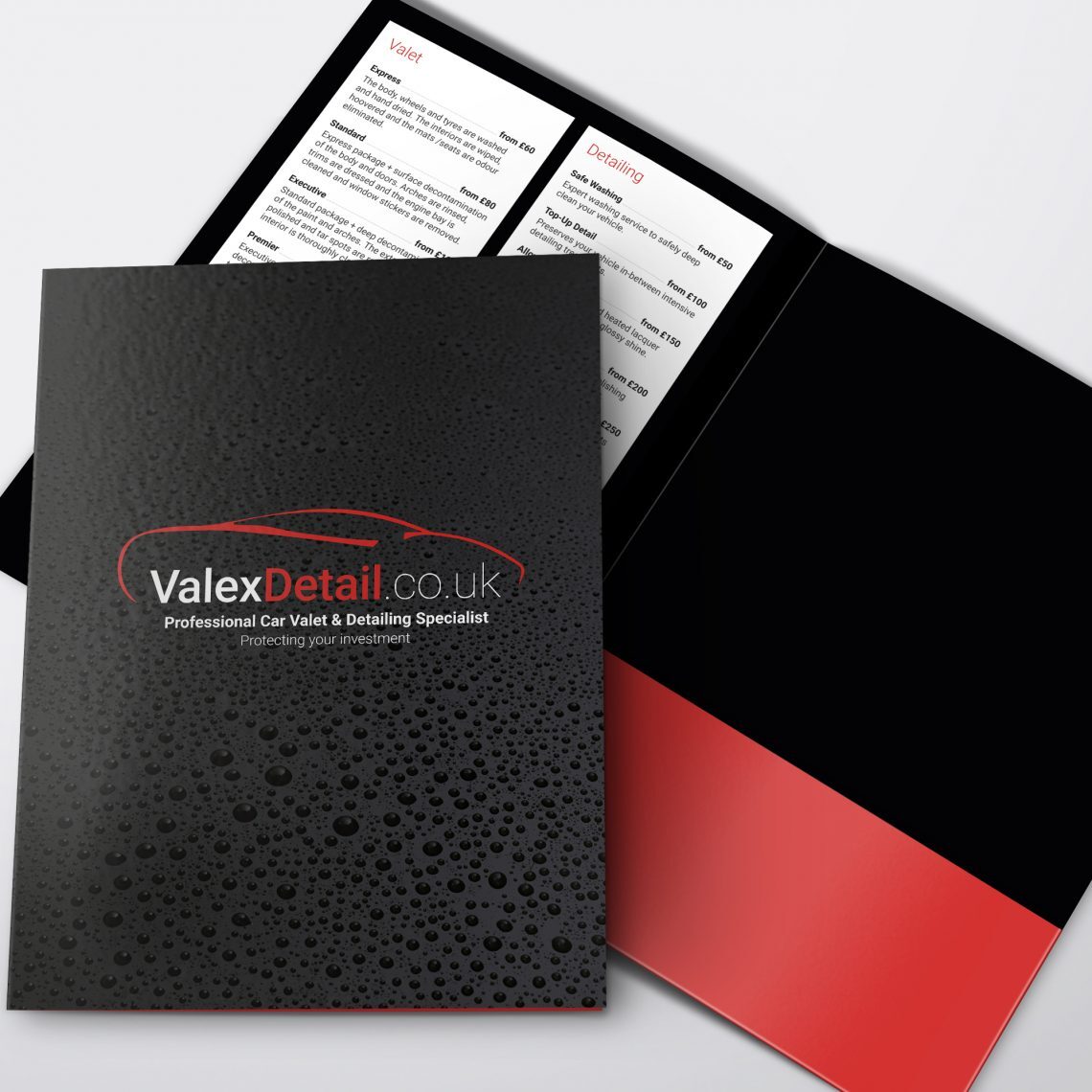 valex detail folder design with pricing structure