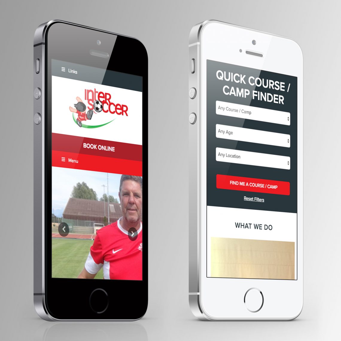 intersoccer website on 2 iPhones