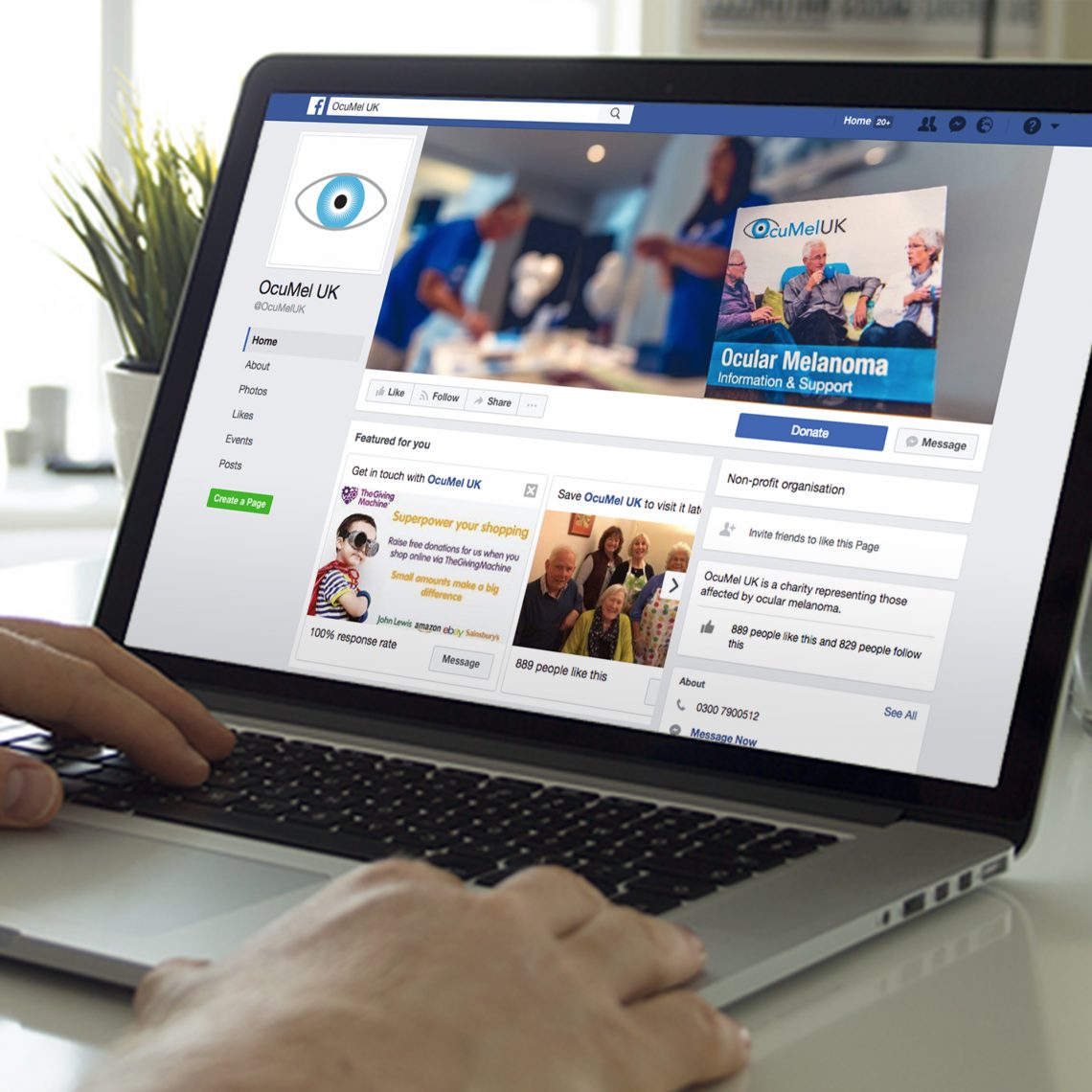 Ocumel Facebook page on a macbook