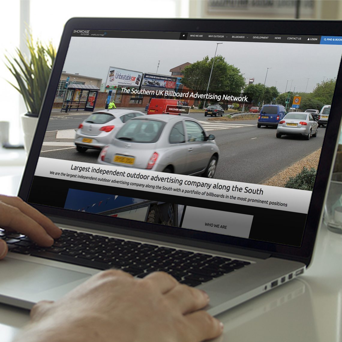 Showcase Outdoors website on a laptop