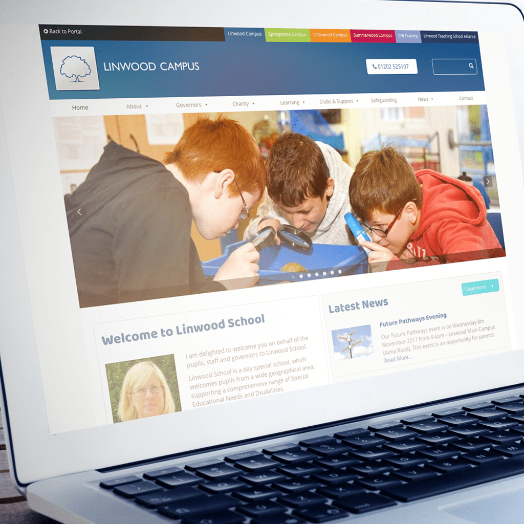 Linwood school website on a MacBook