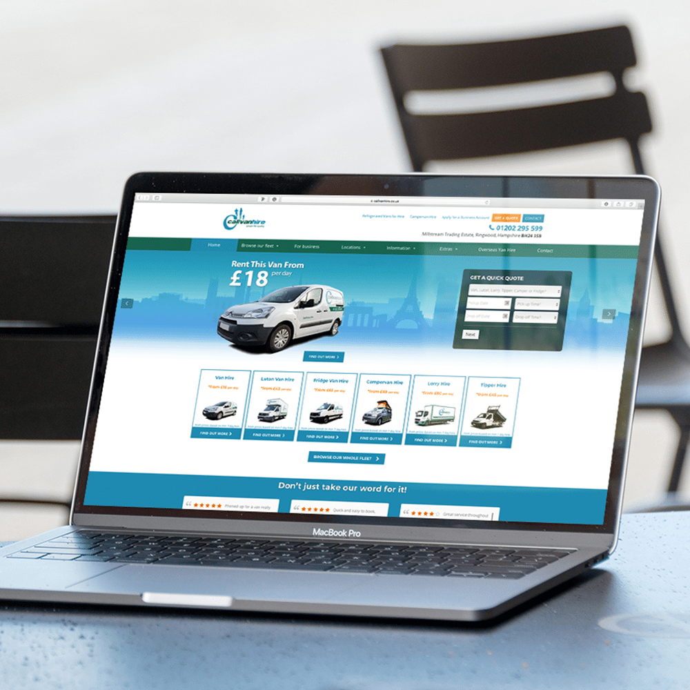 MacBook Pro displaying call van hire home page